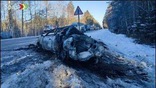 В массовом ДТП водитель автомобиля AUDI 90  не успел обогнать под Брянском два грузовых автомобиля.